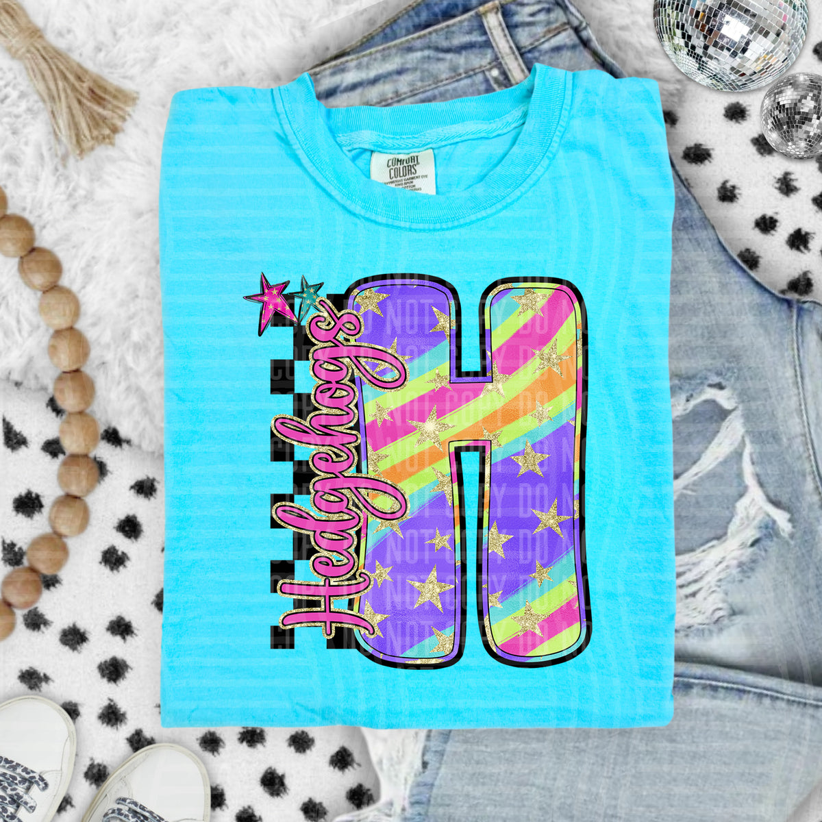 Hedgehogs Colorful Retro Rainbow Letter H With Stars And Checker 108116 DTF transfer