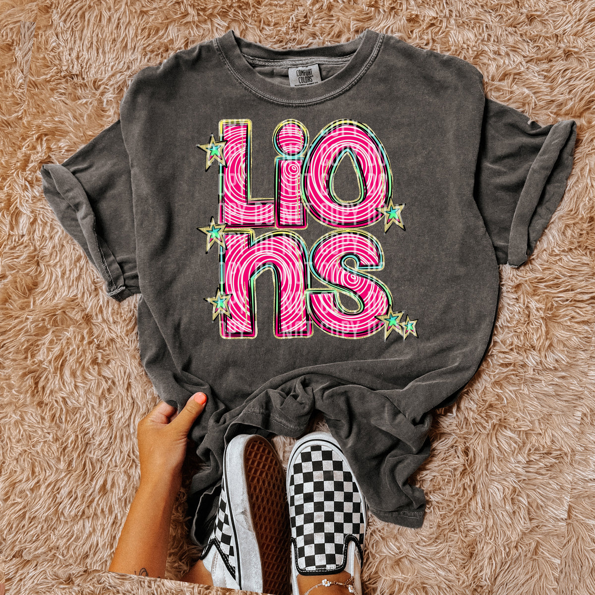 LIONS pink swirl (Caplinger) DTF transfer
