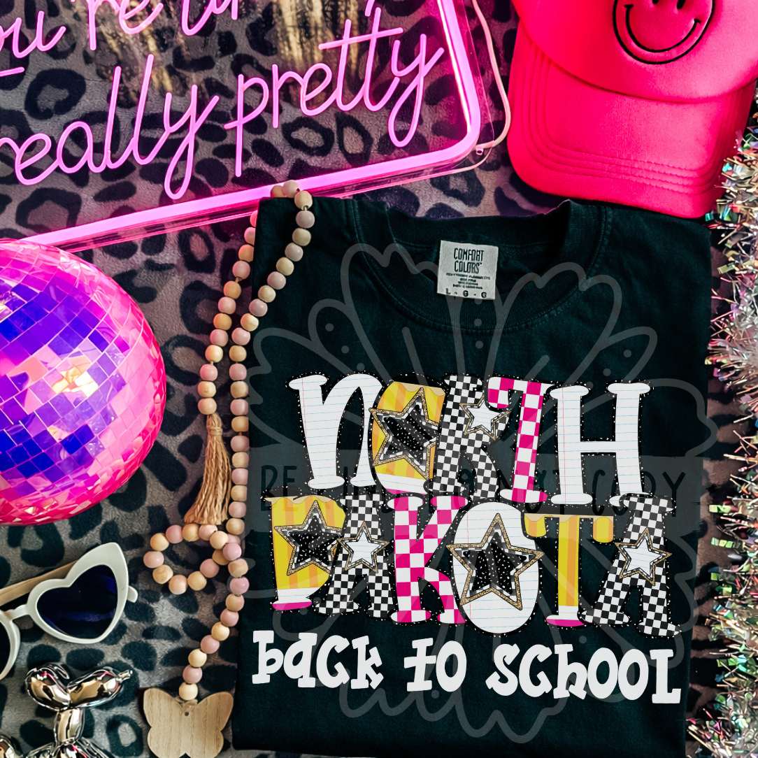 north dakota back to school patterned letters (vehement) DTF Transfer