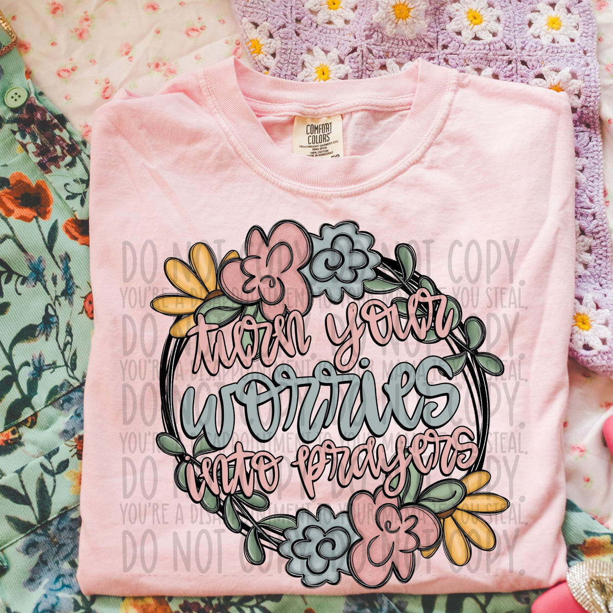 Turn your worries into prayers neutral wreath (SWD) DTF transfer