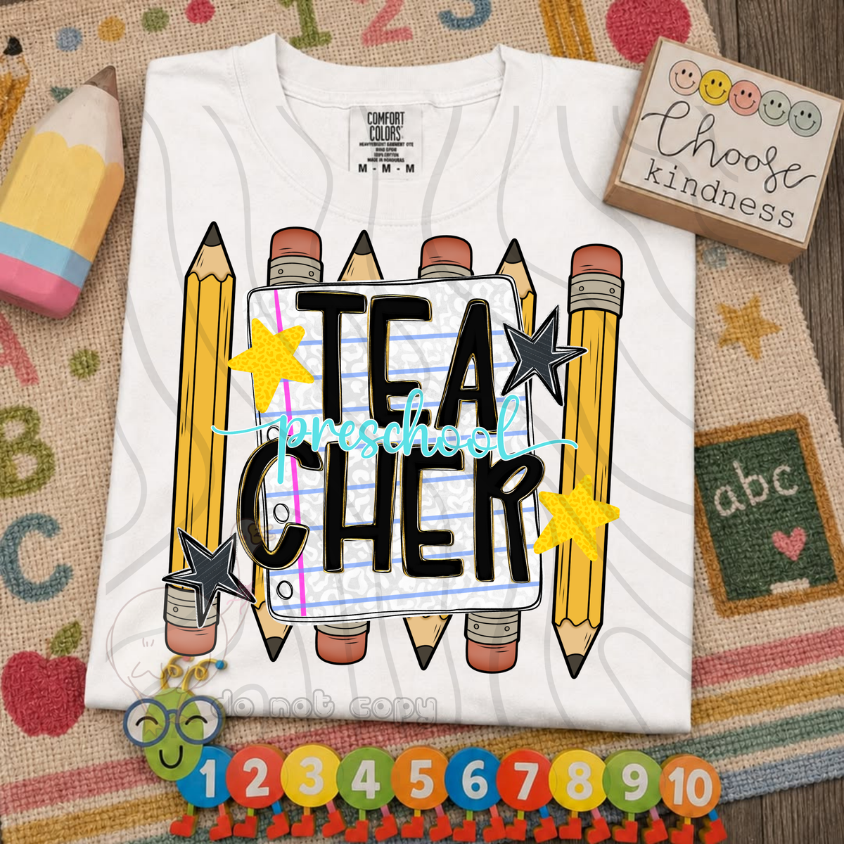 Preschool teacher pencil and stars (DKD) DTF transfer