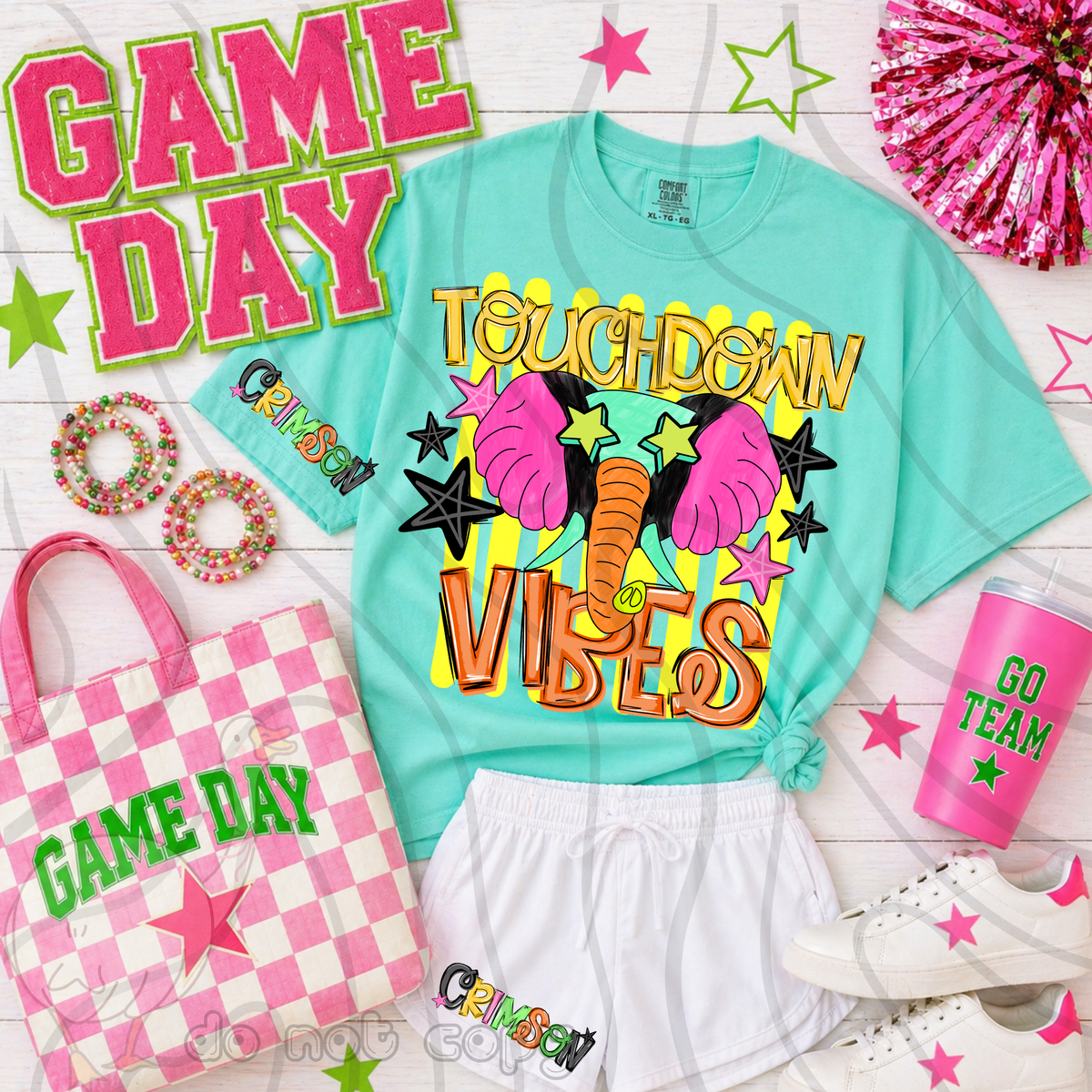 Crimson touchdown vibes NEON (FRONT ONLY) (DKD) DTF Transfer