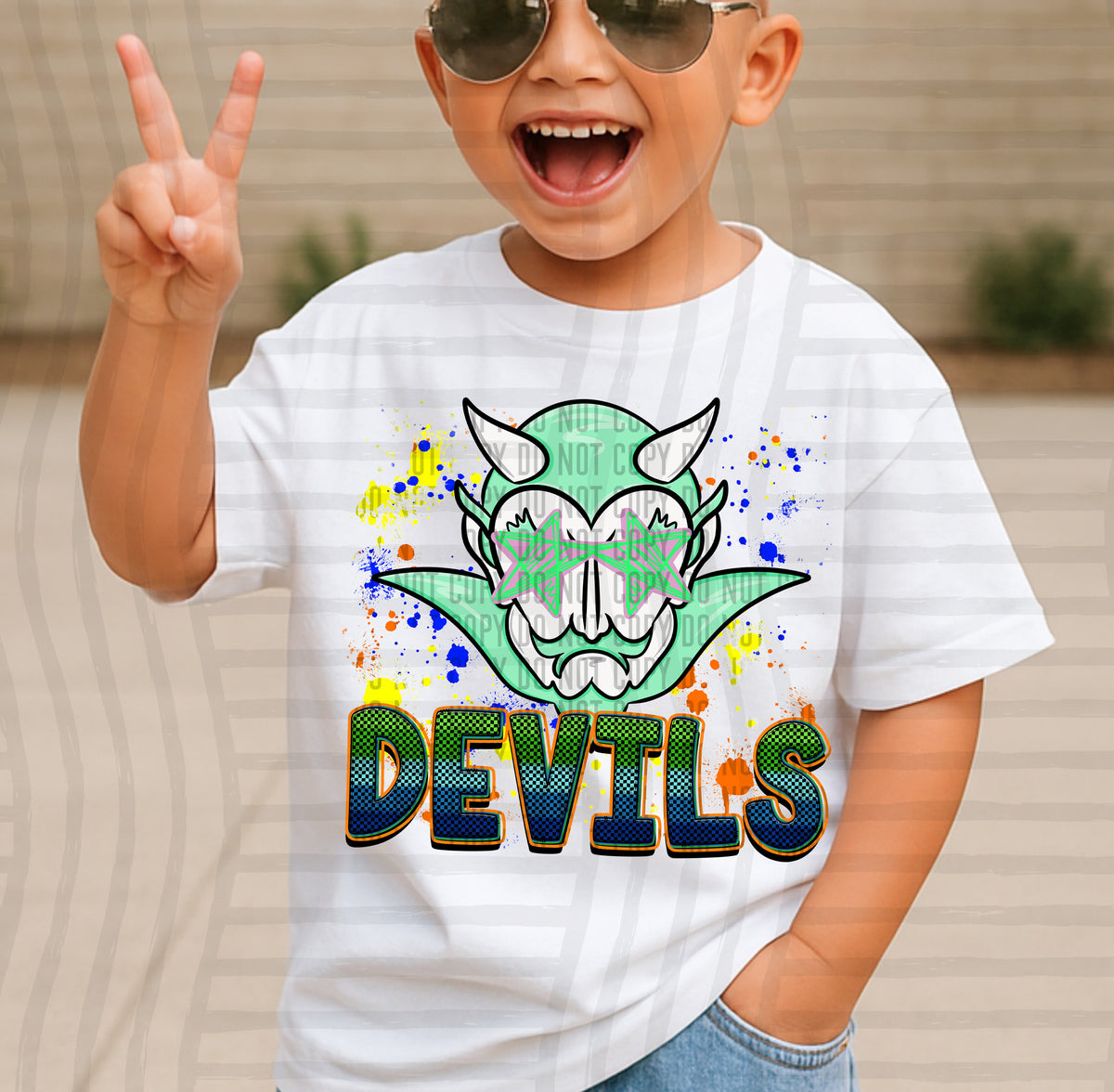 white devils paint splatter boy blue green and yellow (Caplinger) DTF Transfer