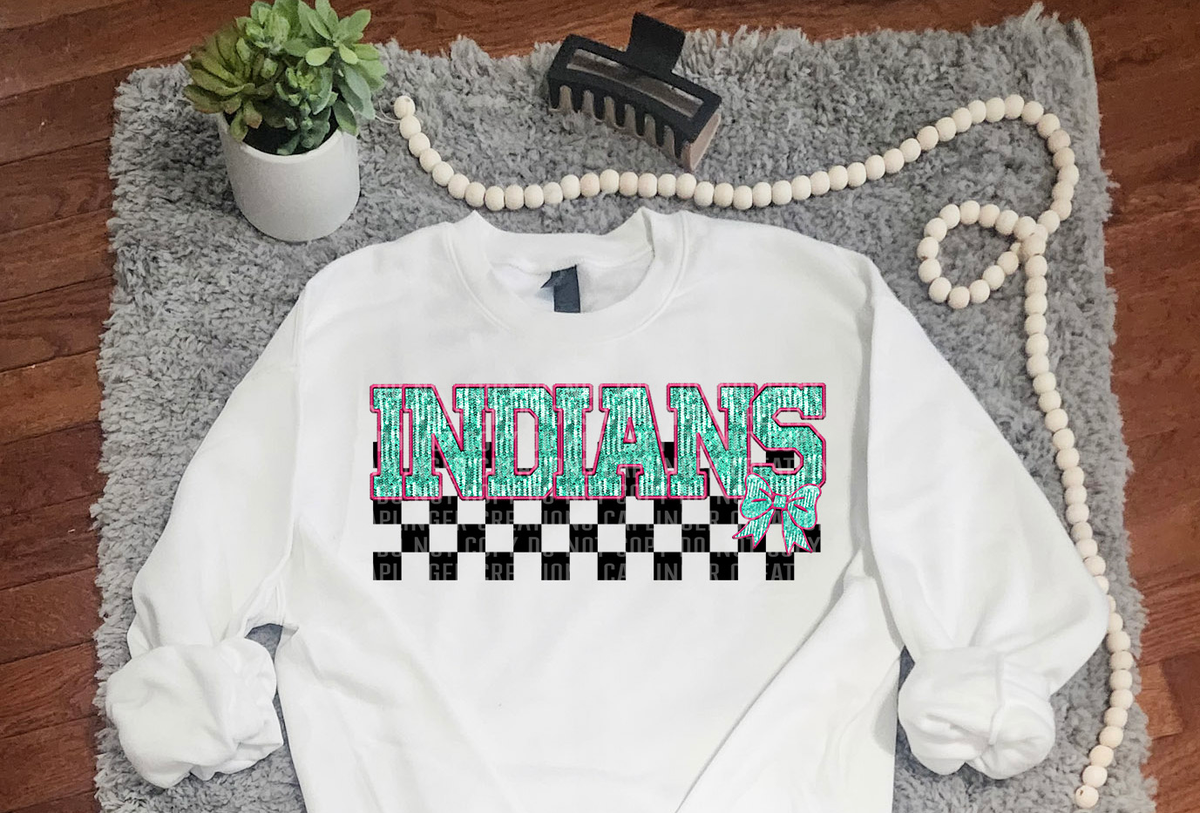 Turquoise And Pink Faux Embroidery Indians 74090 DTF Transfer