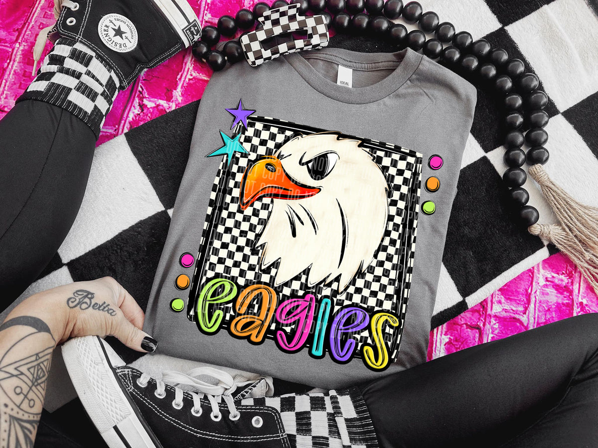 Checkered Preppy Bright Eagles White with Orange Beak (Caplinger) DTF transfer