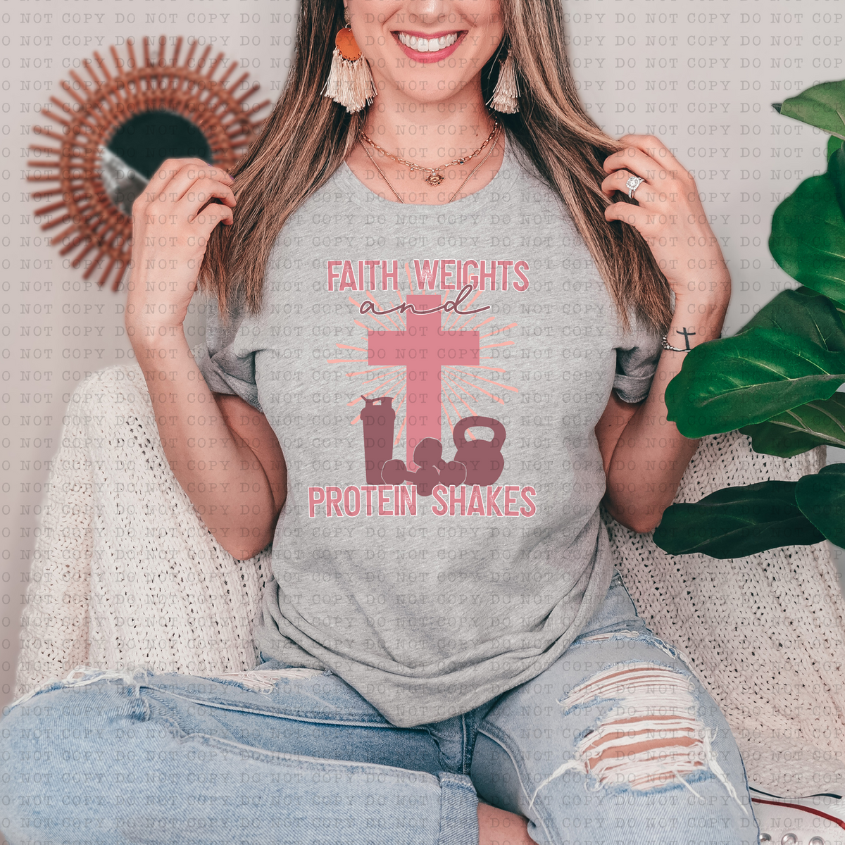 Faith Weights And Protein Shakes (cross, workout , pink) 3221 DTF TRANSFER