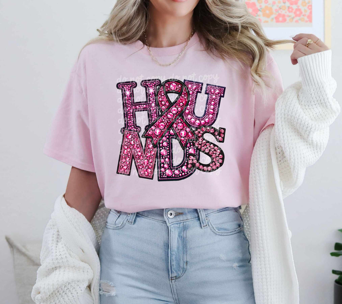 Hounds pink rhinestone 60617 DTF transfer