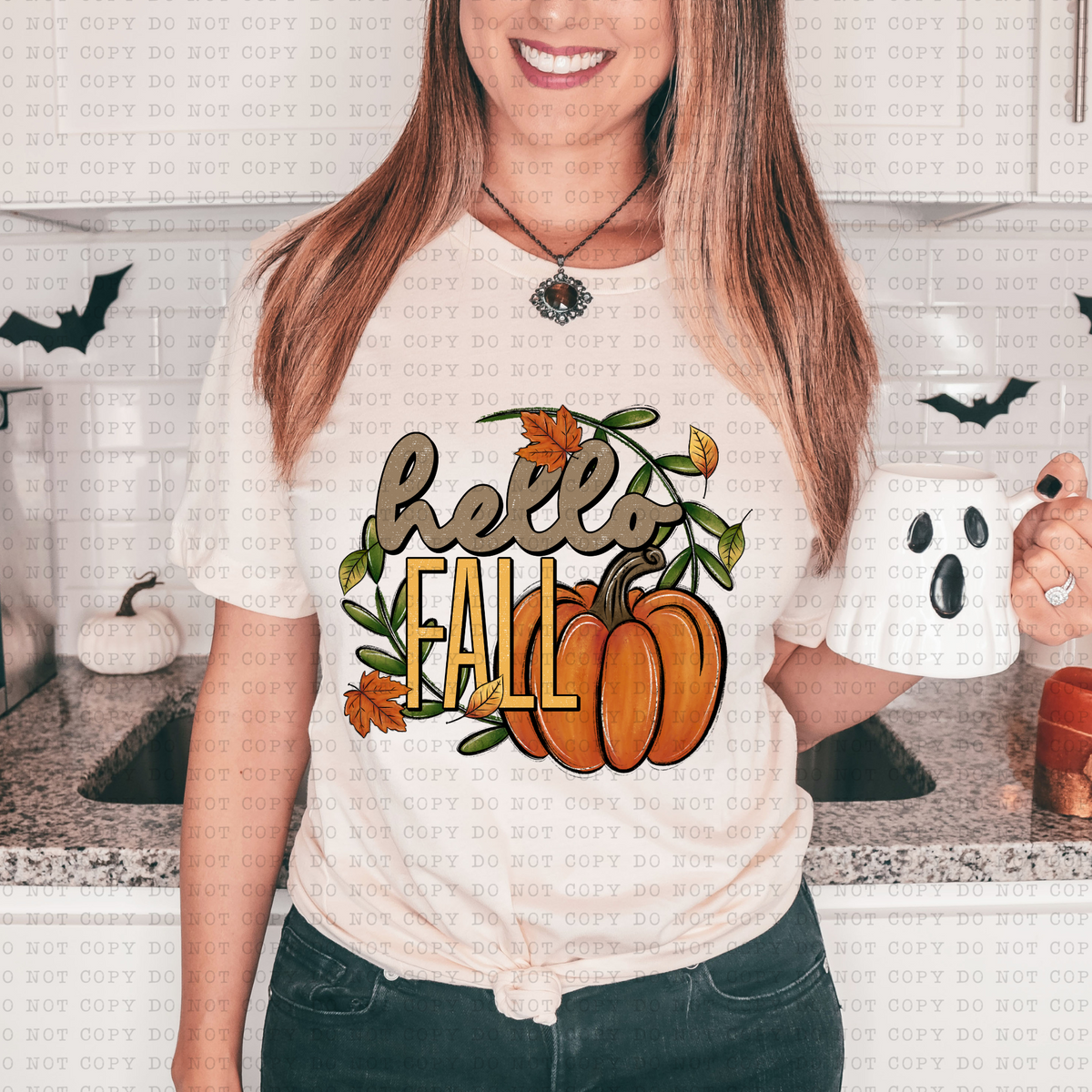 Hello Fall (Pumpkin, leaves, vine) 3223 DTF TRANSFER