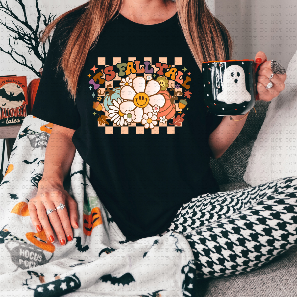 It's Fall Ya'll (checkered, groovy, distressed, boho, retro) 3225 DTF TRANSFER