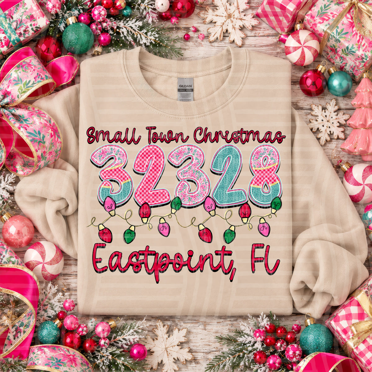 32328 small town christmas zip, town, state (caplinger) DTF Transfer