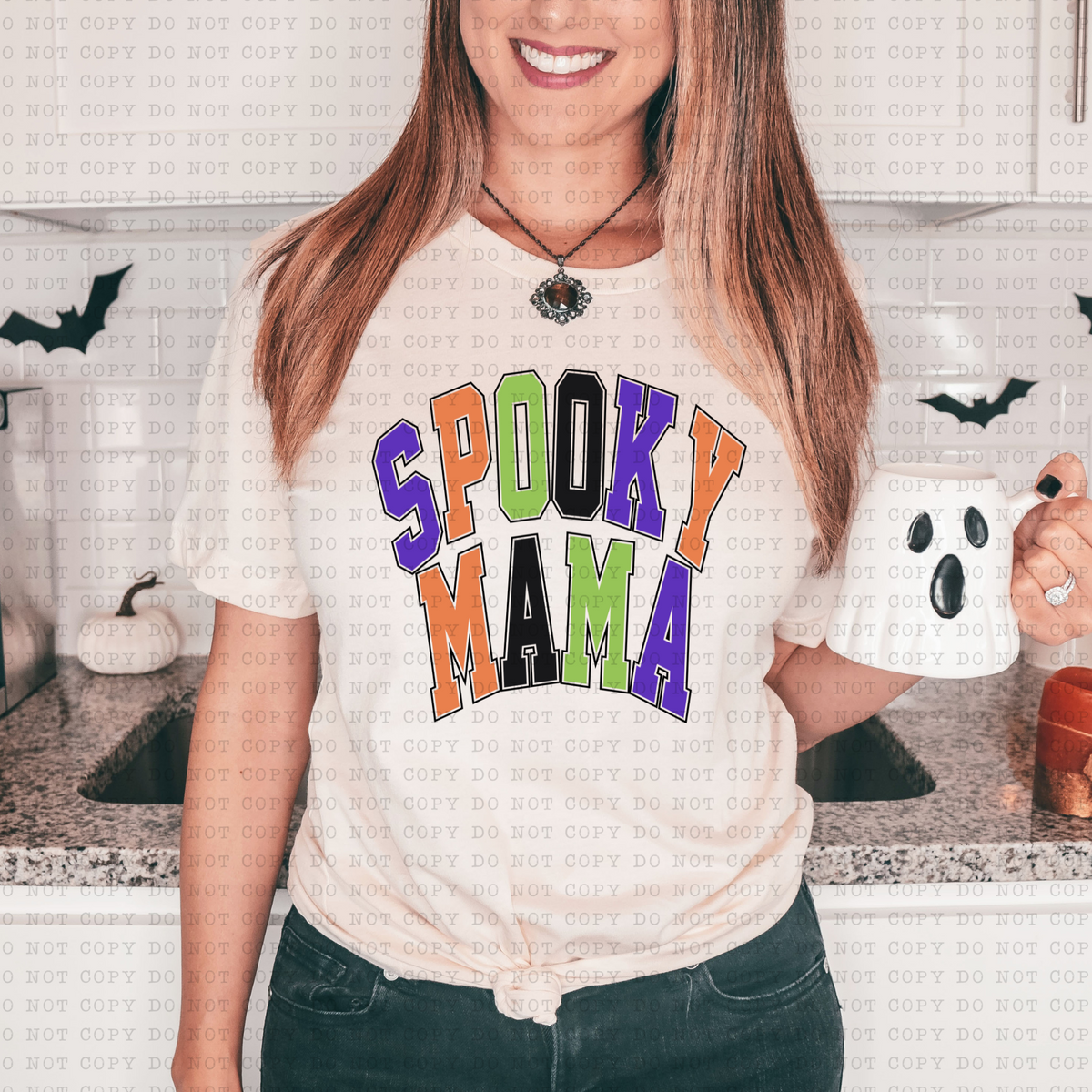Spooky Mama (orange green purple, varsity letters) 3234 DTF TRANSFER