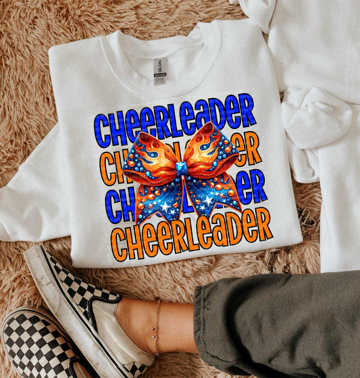 Cheerleader bow (orange and blue) DTF transfer