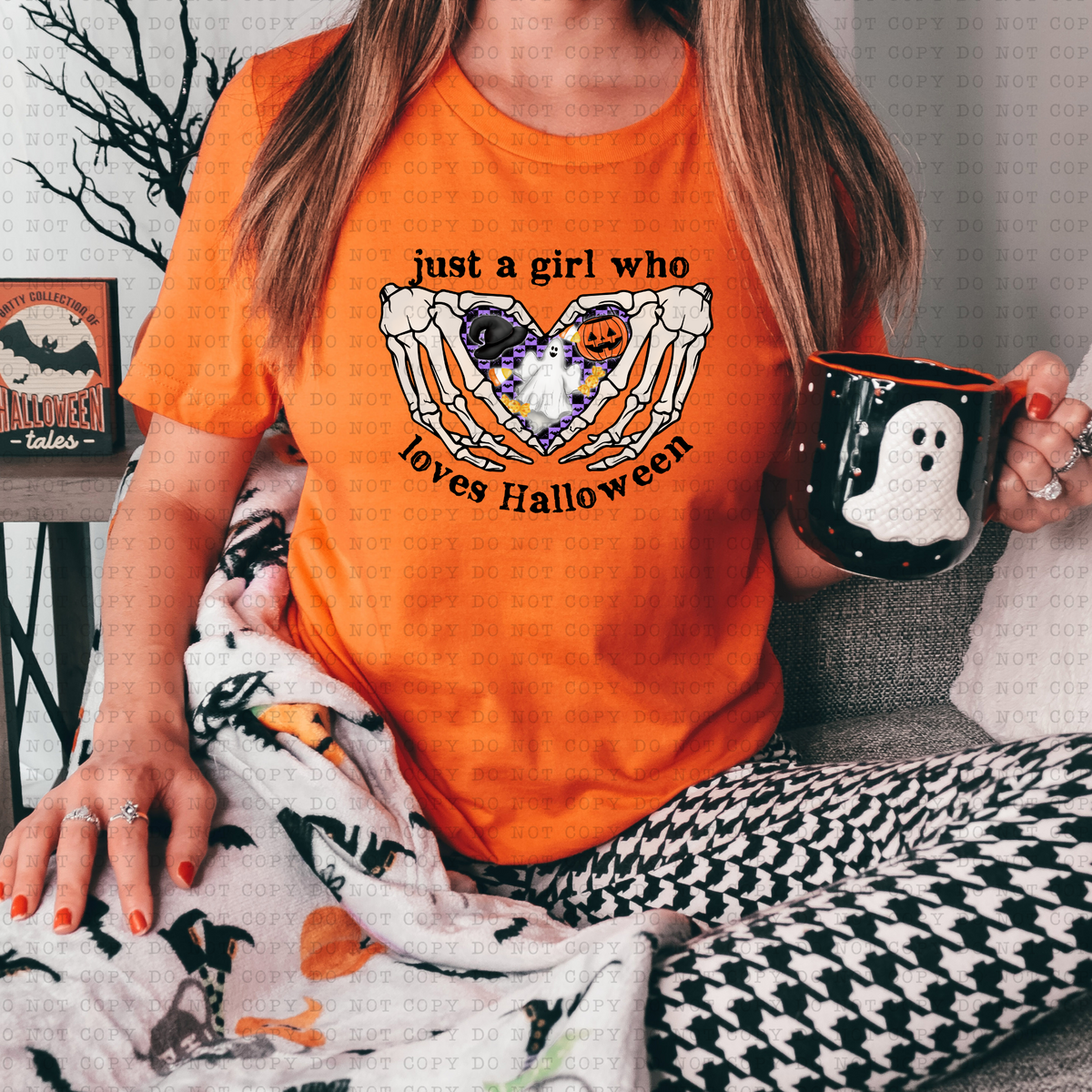 Just A Girl Who Loves Halloween (skeleton hand, heart, pumpkin) 3240 DTF TRANSFER