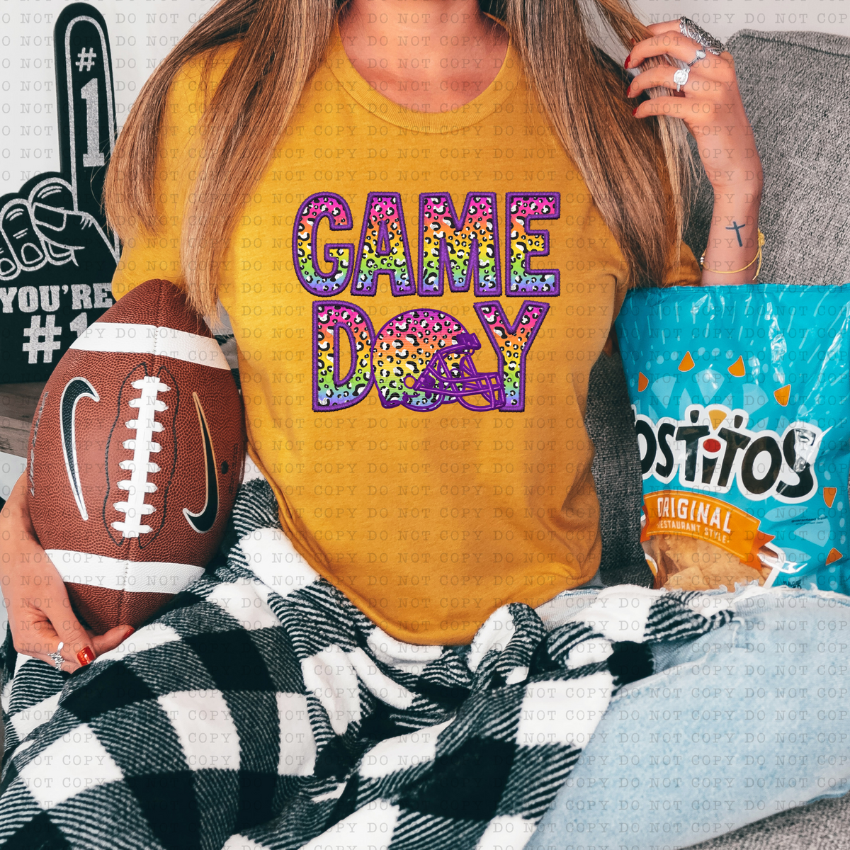 Game Day Rainbow Leopard Faux Embroidery 3246 DTF TRANSFER