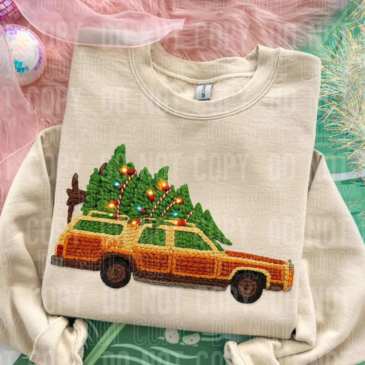Faux Yarn /crochet Car and Christmas tree (Sbb) DTF Transfer