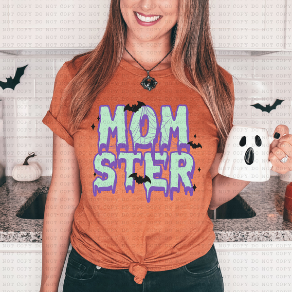 Momster (drippy font, green and purple) 3250 DTF TRANSFER