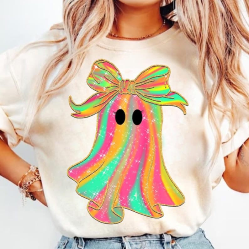 Neon Ghost with bow DTF transfer