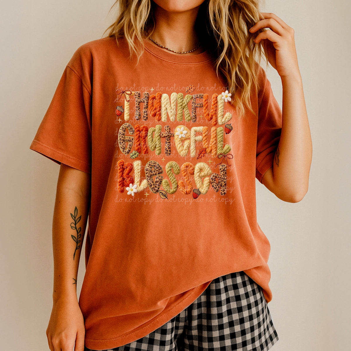 Thankful Grateful Blessed faux yarn stacked 116778 DTF Transfer