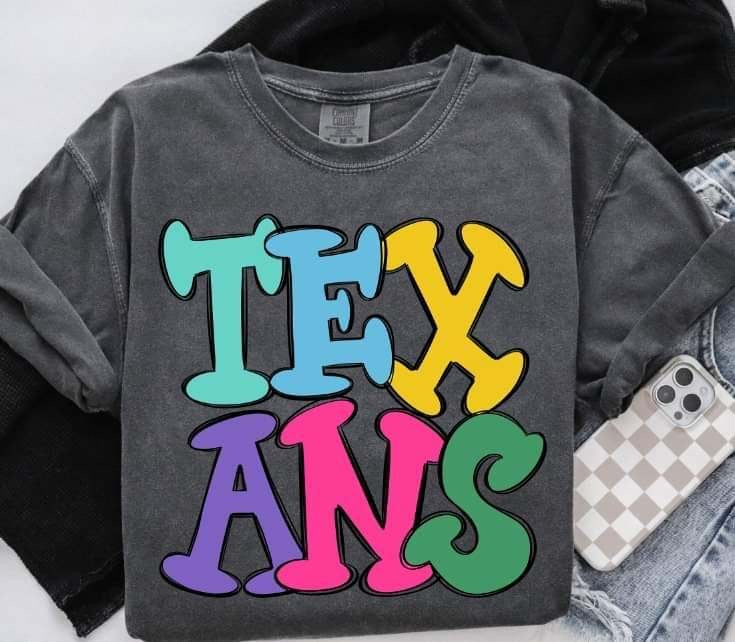 Texans colorful bubble font (S&G) 64458 DTF transfer