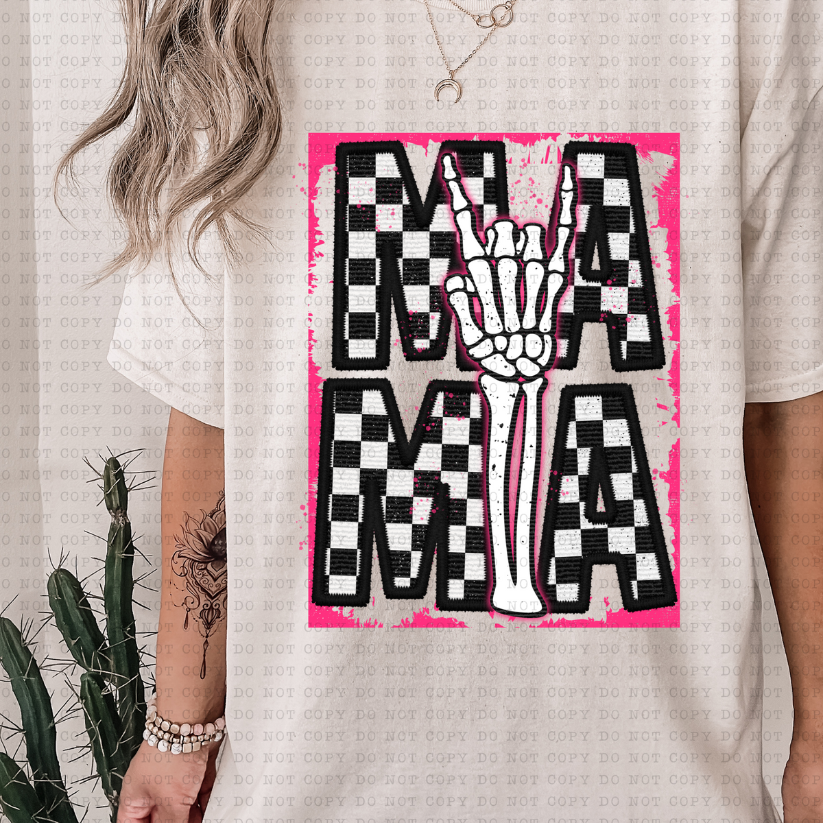 Mama (checkered, skellie hand, pink) 3279 DTF Transfers