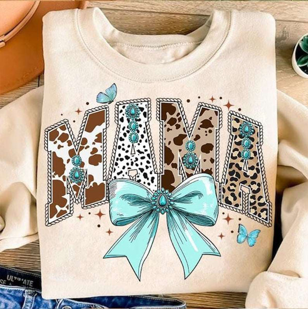 Mama western blue bow 64945 DTF transfer