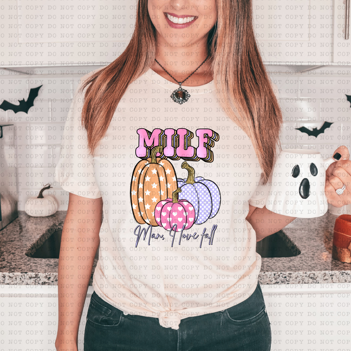 MILF Man I love fall (Pink, purple, orange, polka dots, pumpkin) 3288 DTF TRANSFER