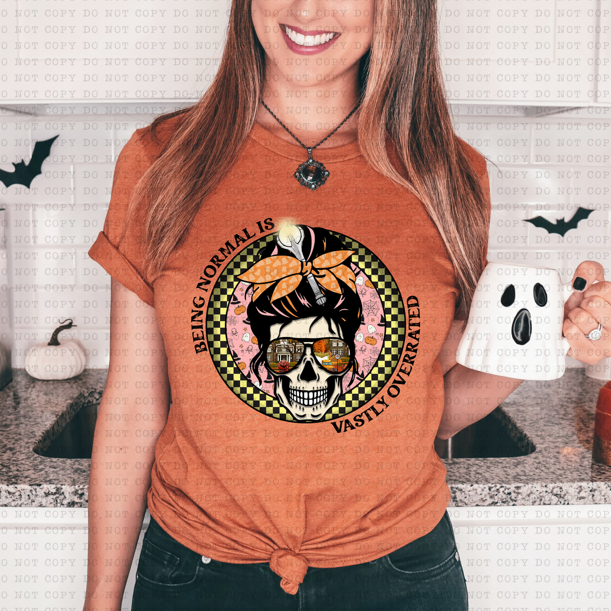 Being Normal is Vastly Overrated (checkered circle, skeleton) 3289 DTF TRANSFER