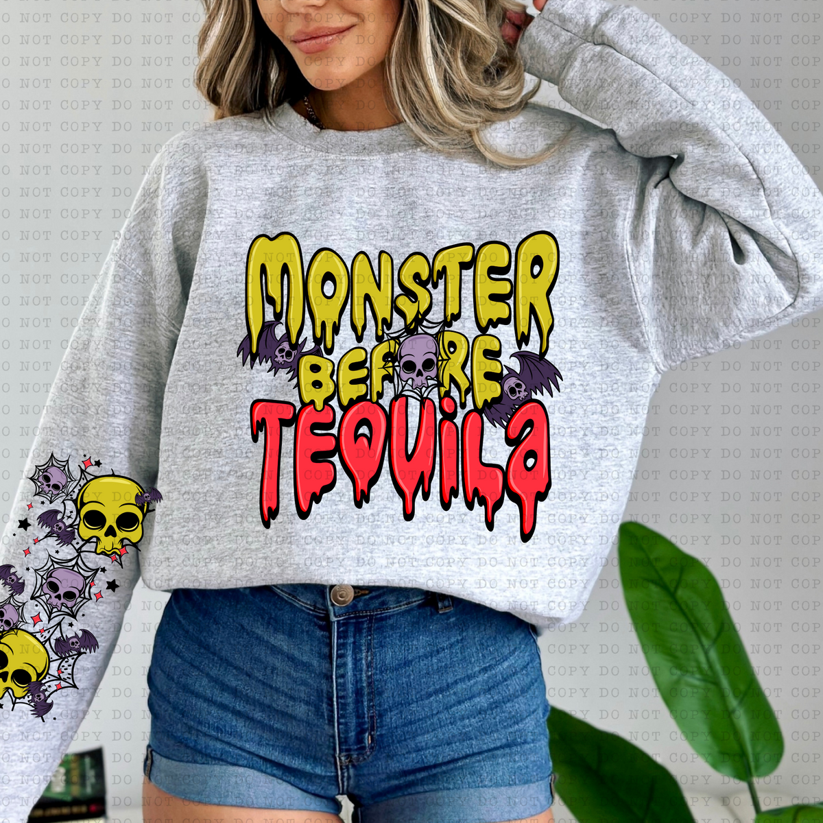 Monster Before Tequila FRONT ONLY (bats, skeleton) 3292 DTF TRANSFER