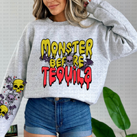 Monster Before Tequila SLEEVE ONLY (bats, skeleton) 3297 DTF TRANSFER