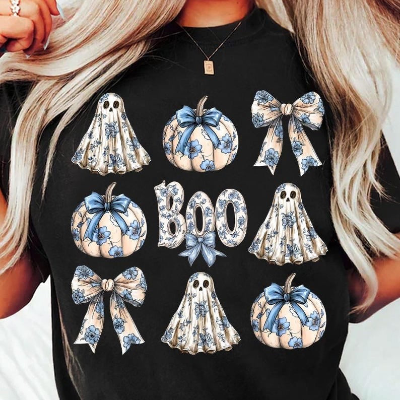 Boo Blue floral collage 64785 DTF transfer