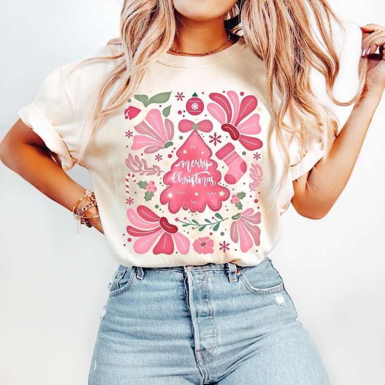 Merry Christmas pink rectangle 62256 DTF transfer