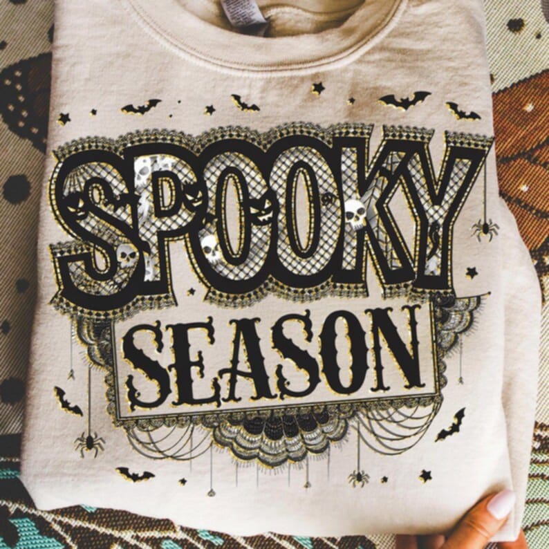 Lace Spooky Season with Spider Webs DTF transfer