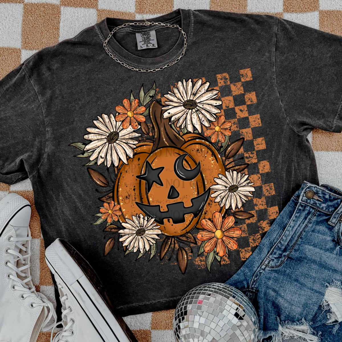 Pumpkin with star eyes and florals  (abd) DTF transfer