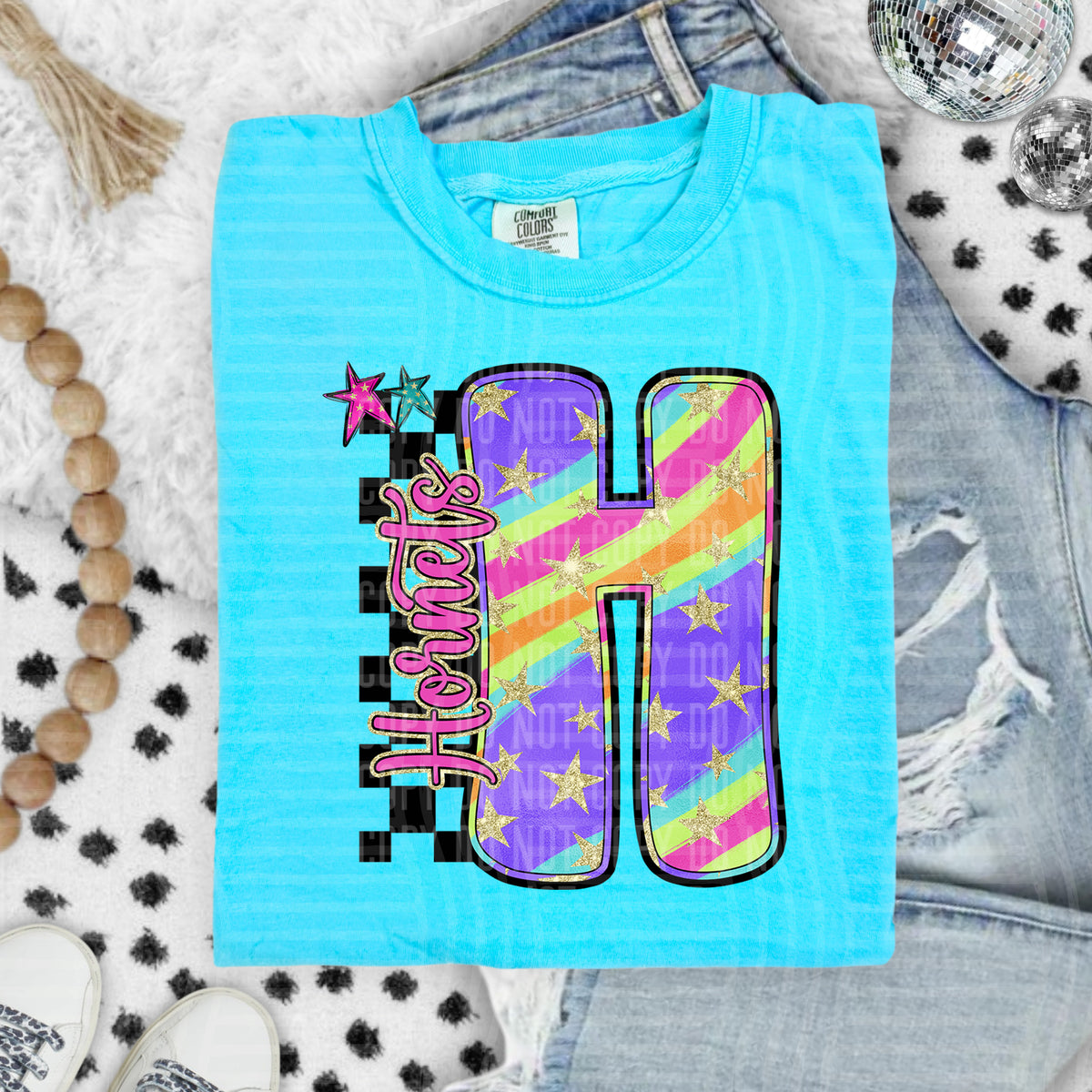 Hornets Colorful Retro Rainbow Letter H With Stars And Checker 108117 DTF transfer