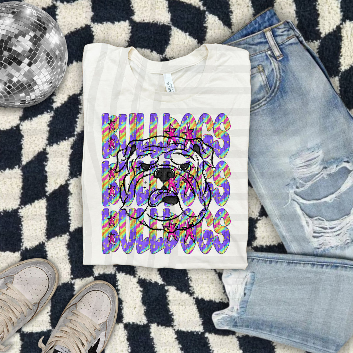 Bulldogs Colorful Word Stacked With Stars 108574 DTF Transfer