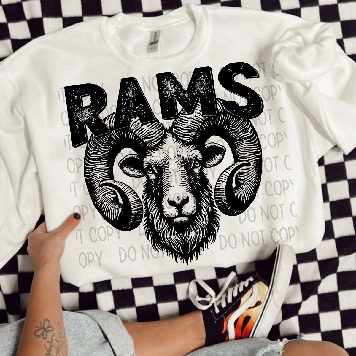 Rams black/white outline DTF transfer