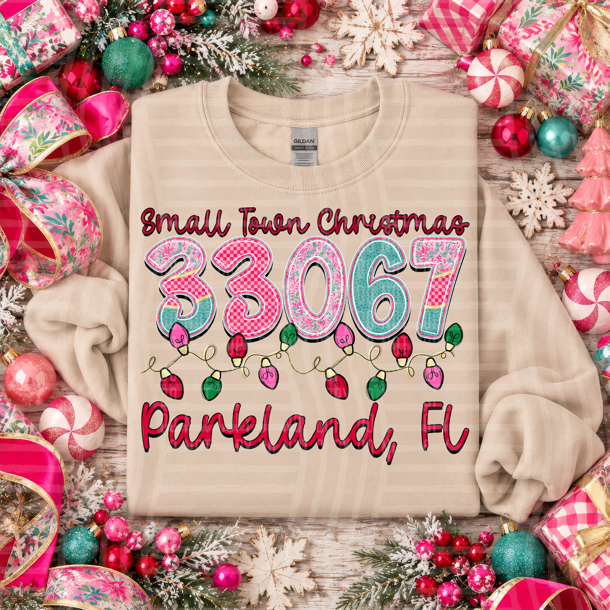 33067 small town christmas zip, town, state (caplinger) DTF Transfer