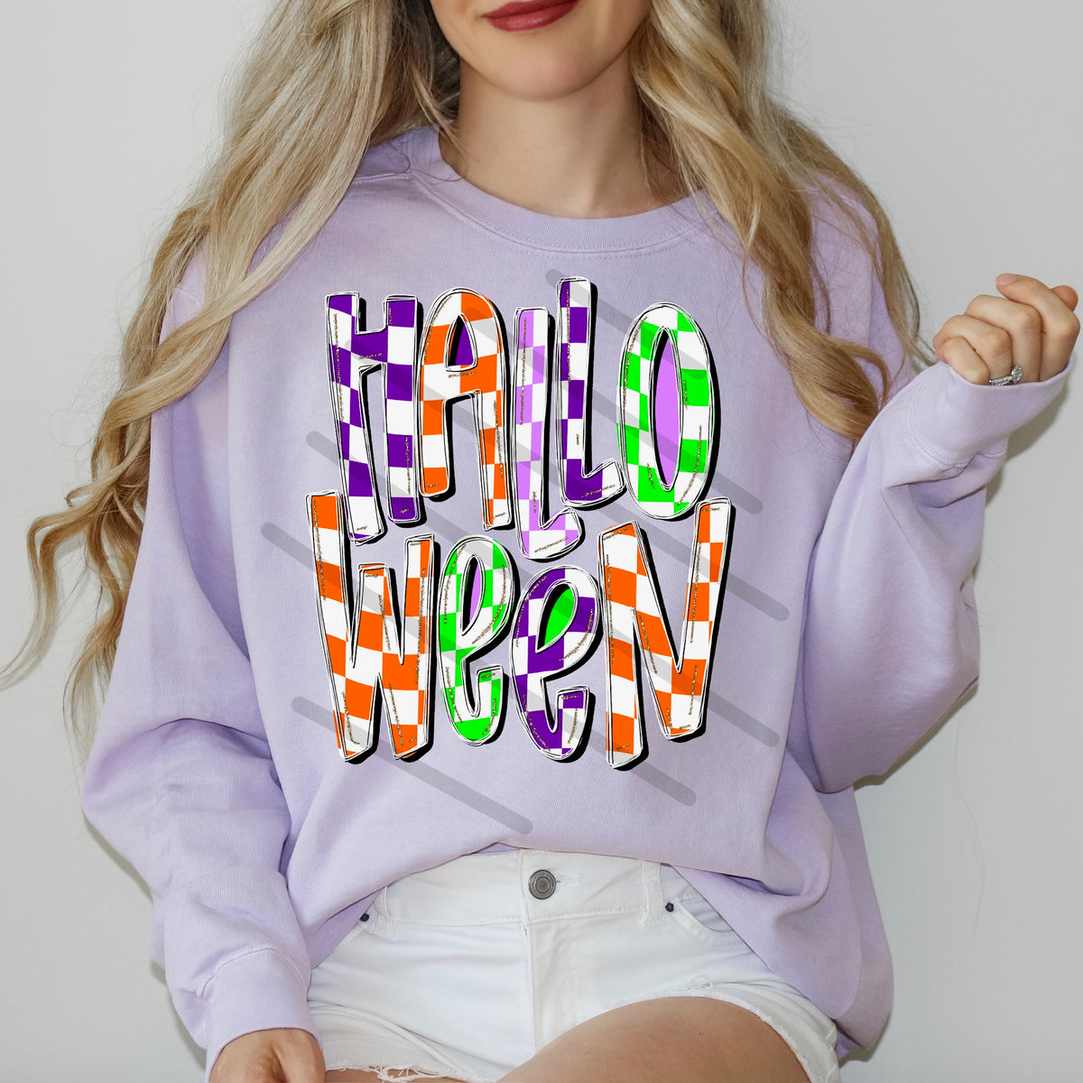 Halloween purple orange green checker 114113 DTF Transfer