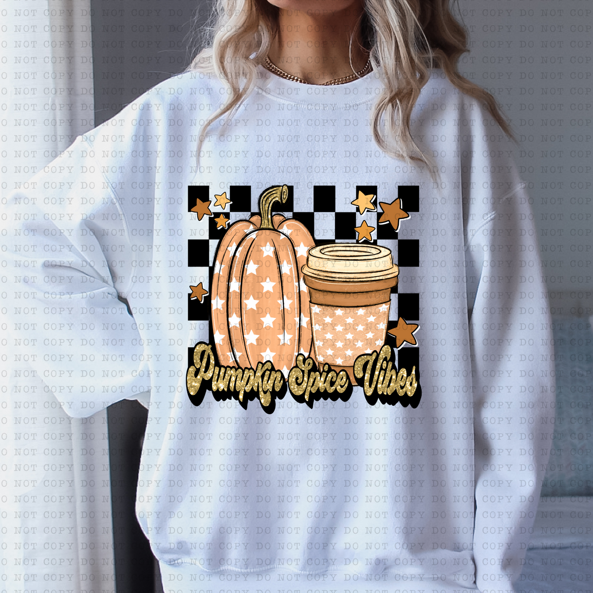 Pumpkin Spice Vibes (checkered, pumpkin with stars) 3327 DTF TRANSFER