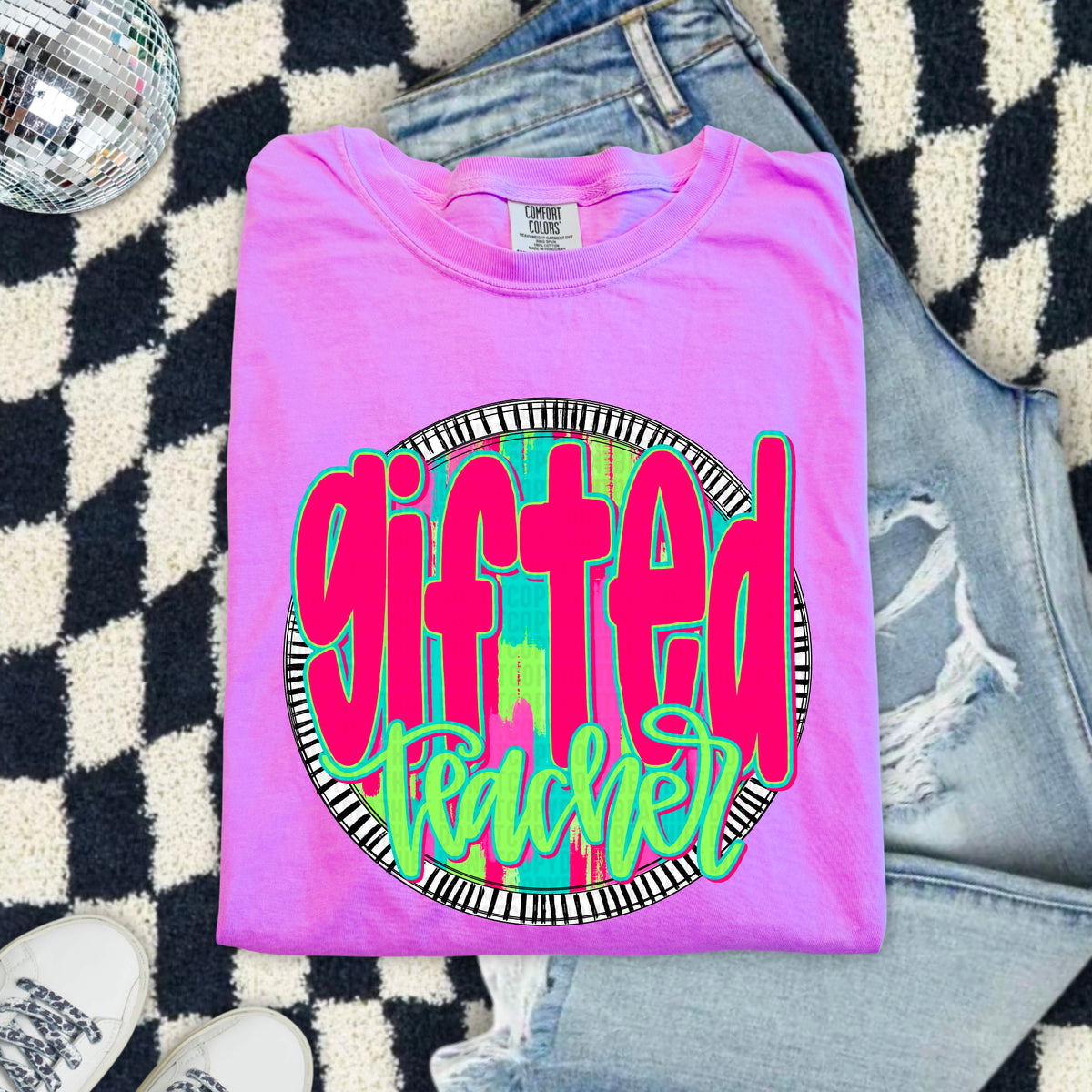 Gifted teacher pink font circle 103878 DTF transfer