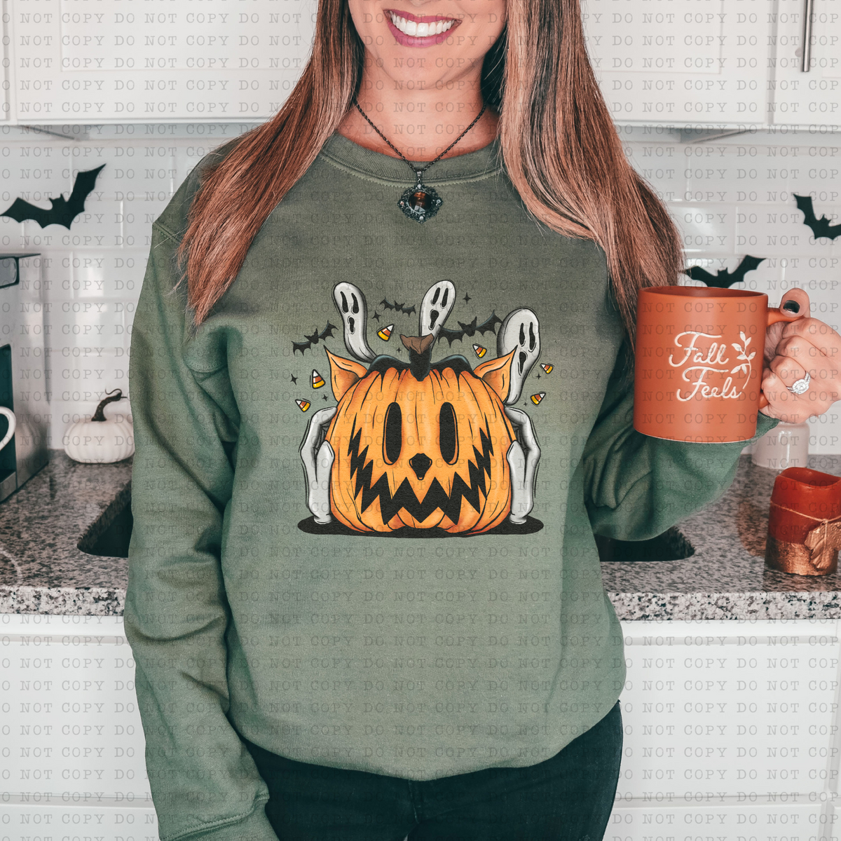 Vintage Pumpkin Head With Ghosts 3333 DTF TRANSFER