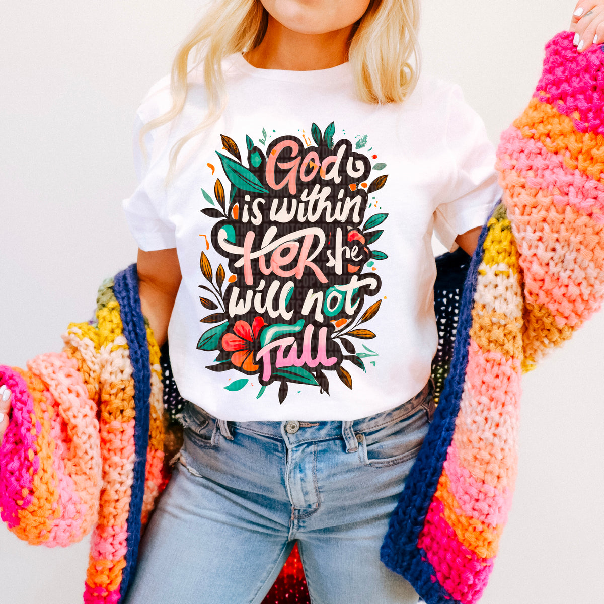 God is within her she will not fall flowers 94932 DTF transfer