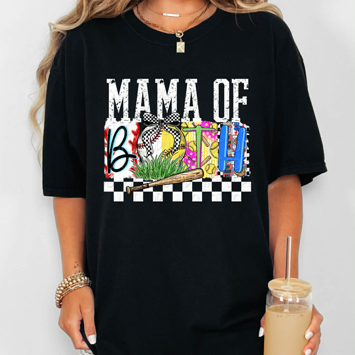 Mama of both softball baseball (white words) (DWS) DTF Transfer
