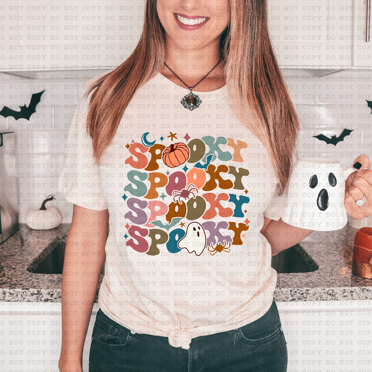 Spooky Spooky Spooky Spooky (retro, pumpkin, ghost, groovy) 3355 DTF TRANSFER
