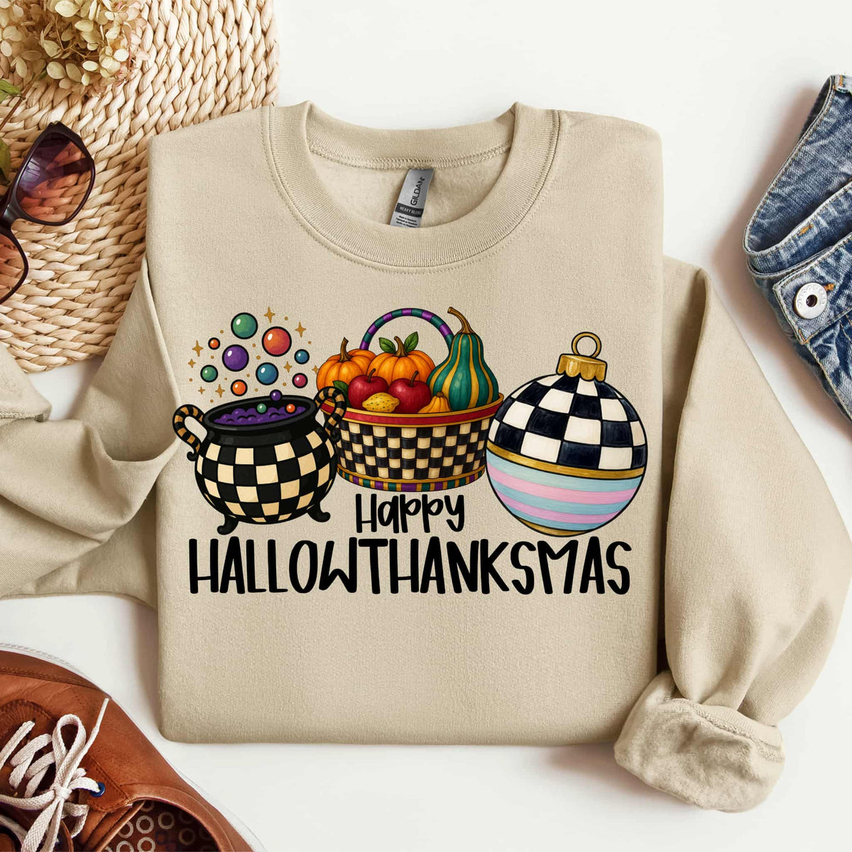 Happy Hallothanksmas checker VP DTF transfer