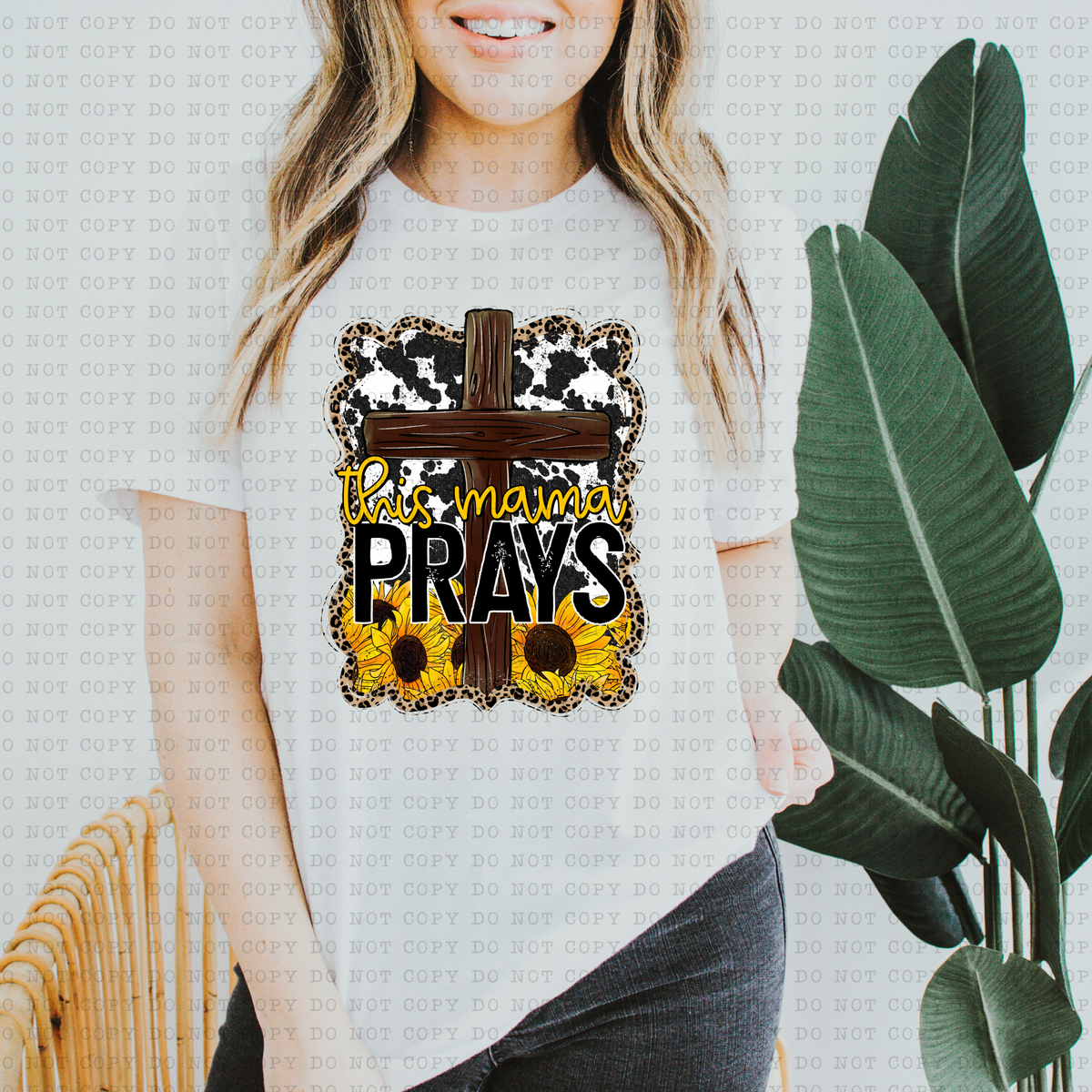 This Mama Prays (cow print, cross, sunflower) 3367 DTF TRANSFER
