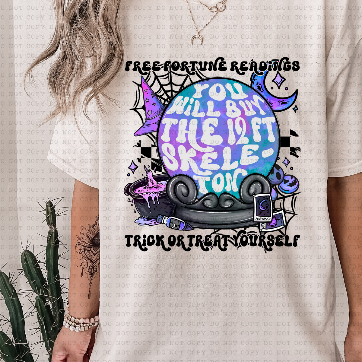 Free Fortune Readings (skeleton, moon, cob web) 3371 DTF TRANSFER