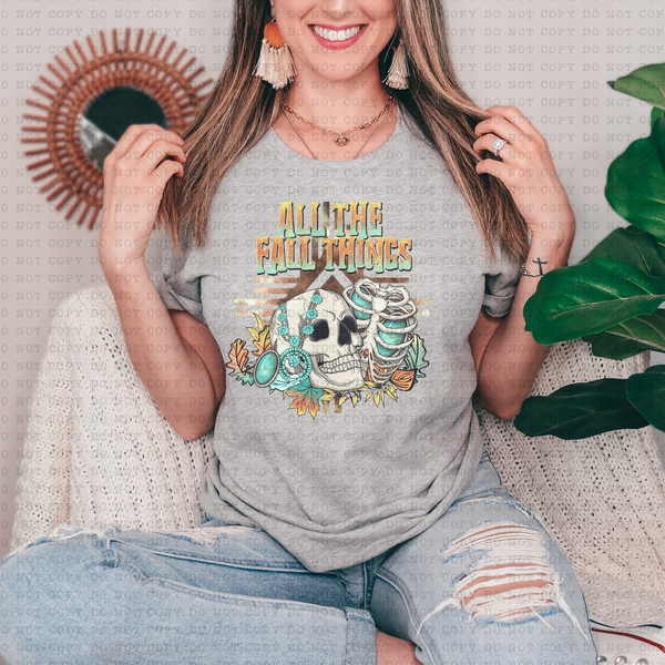 All The Fall Things (Skeleton Head, Leaves, Turquoise Jewelry) 3379 DTF TRANSFER