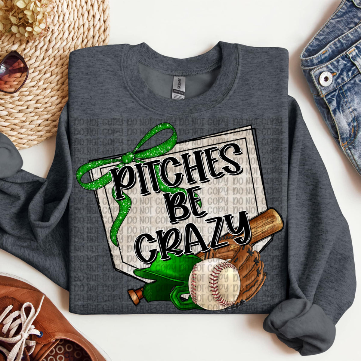 Pitches be crazy green bow baseball (VP) 91951 DTF transfer