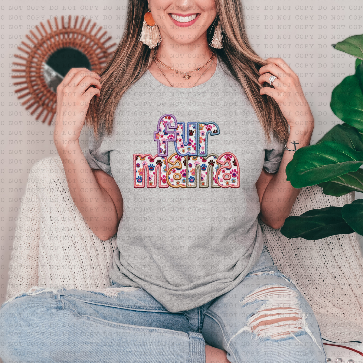 Fur Mama (neon color paw prints, faux embroidery) 3382 DTF Transfer